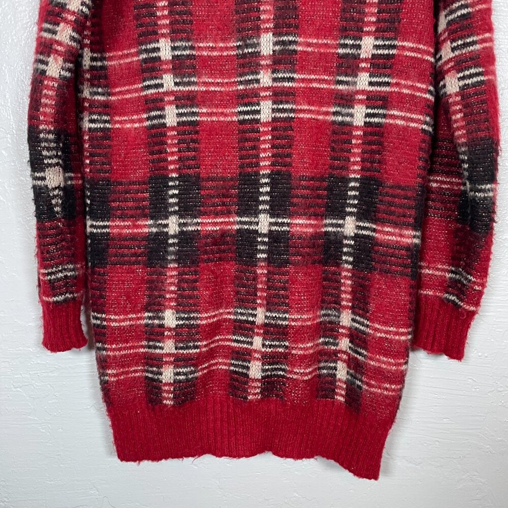 Denim & Supply Ralph Lauren Women S Red Black Mohair Wool Blend Plaid Cardigan - Picture 7 of 9